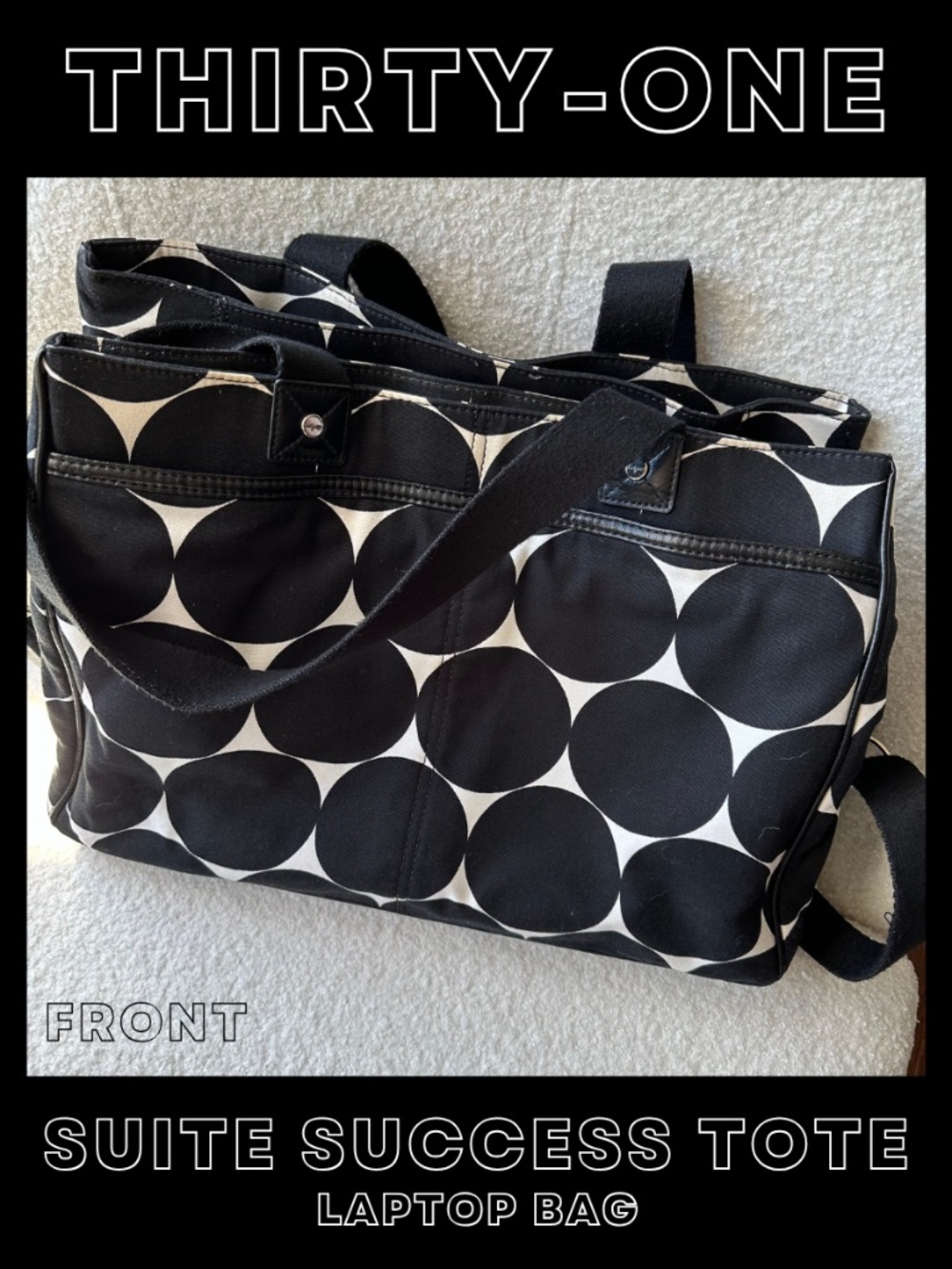 Thirty One black and white dot laptop bag suite success tote